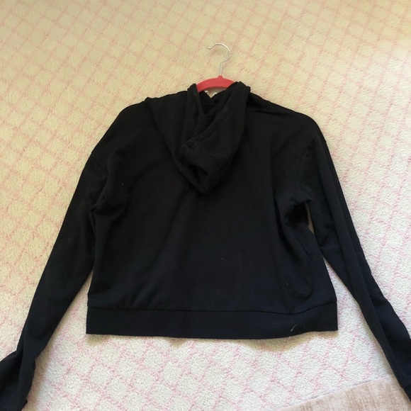 Plain Black Hoodie with White Strings Light Crop - Picture 3 of 3